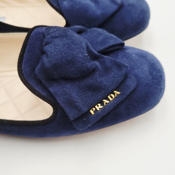 Prada Blue Suede Flat Shoes loafers flats Sz EU 38 US7.5 Camoscio Bicolo - Picture 14 of 16
